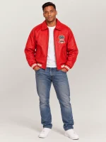 Men’s Avirex Real Leather Jacket Salvage Red Flight Bomber American Varsity