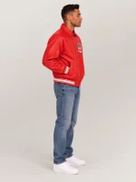 Men’s Avirex Real Leather Jacket Salvage Red Flight Bomber American Varsity