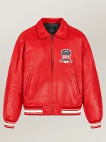 Men’s Avirex Real Leather Jacket Salvage Red Flight Bomber American Varsity