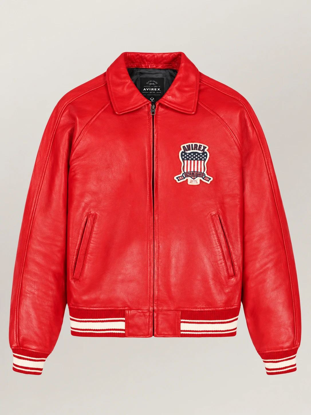 Men’s Avirex Real Leather Jacket Salvage Red Flight Bomber American Varsity