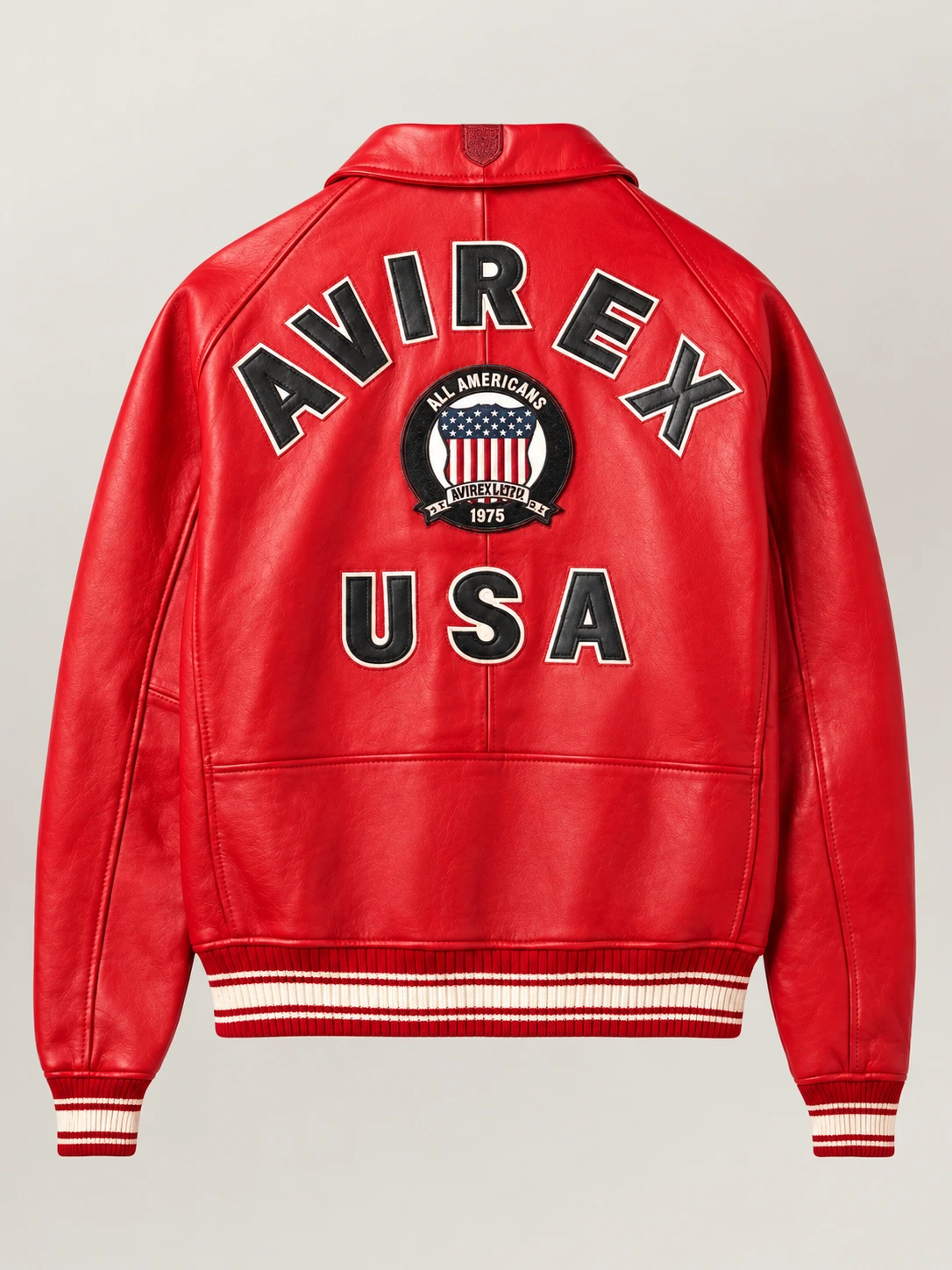 Men’s Avirex Real Leather Jacket Salvage Red Flight Bomber American Varsity