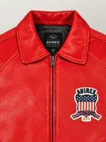 Men’s Avirex Real Leather Jacket Salvage Red Flight Bomber American Varsity