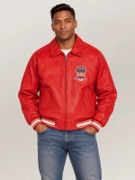 Men’s Avirex Real Leather Jacket Salvage Red Flight Bomber American Varsity