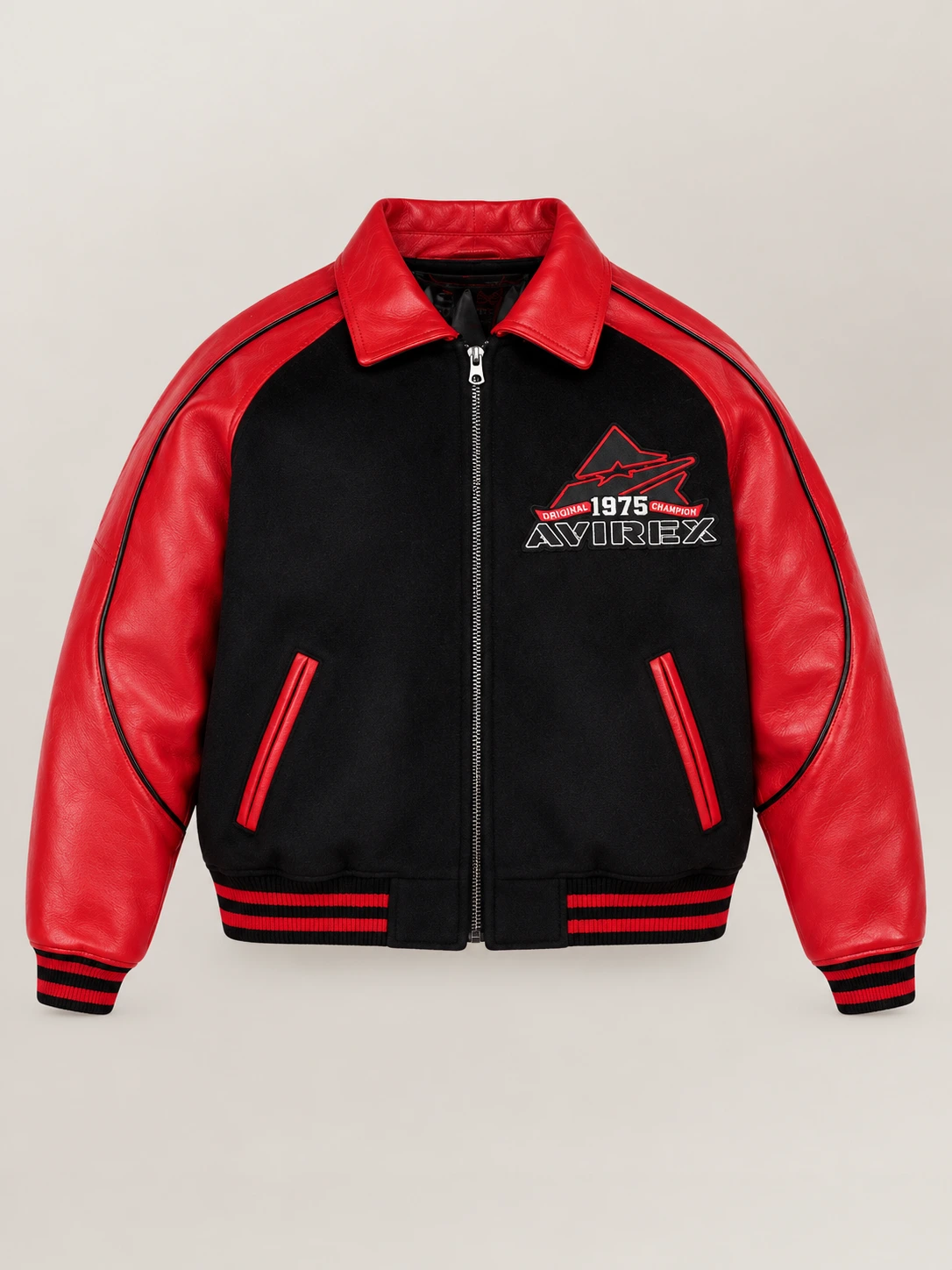Men's Avirex Classic Wool Black & Red Leather Varsity Jacket