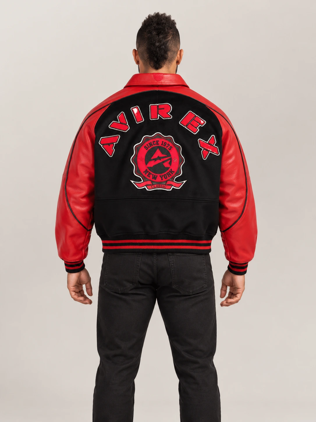 Men's Avirex Classic Wool Black & Red Leather Varsity Jacket