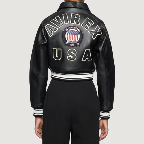Women’s Avirex Cropped Icon Black Bomber Jacket