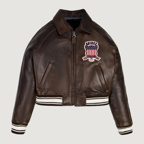 Women’s Avirex Cropped Icon Brown Bomber Jacket
