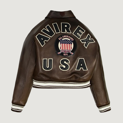 Women’s Avirex Cropped Icon Brown Bomber Jacket 2