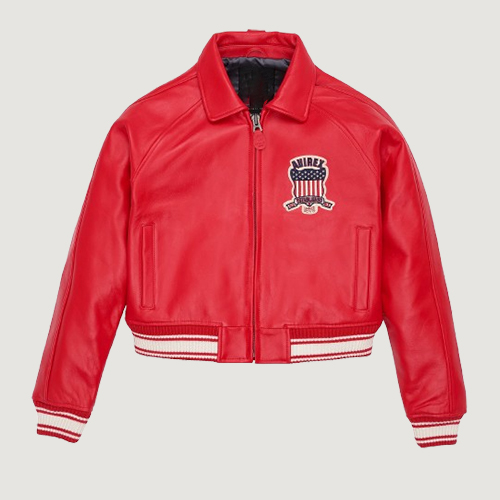 Women’s Avirex Cropped Icon Red Bomber Jacket