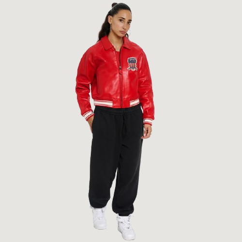 Women’s Avirex Cropped Icon Red Bomber Jacket