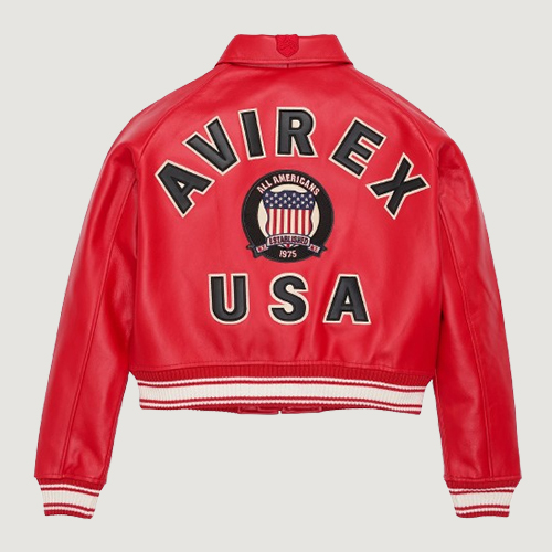Women’s Avirex Cropped Icon Red Bomber Jacket