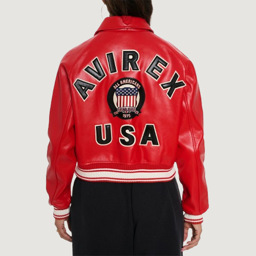 Women’s Avirex Cropped Icon Red Bomber Jacket