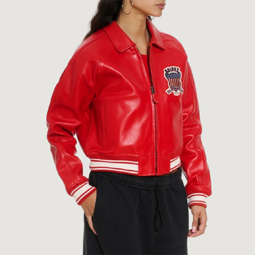 Women’s Avirex Cropped Icon Red Bomber Jacket 7