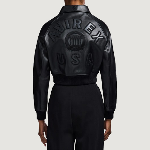 Women’s Avirex Cropped Icon Triple Black Bomber Jacket