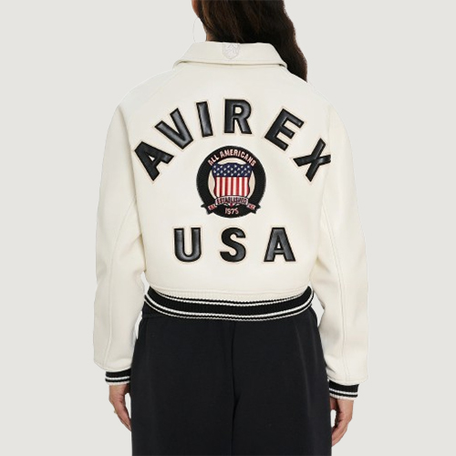 Women’s Avirex Cropped Icon White Bomber Jacket