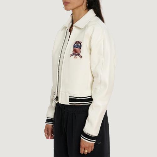 Women’s Avirex Cropped Icon White Bomber Jacket