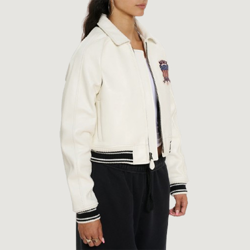 Women’s Avirex Cropped Icon White Bomber Jacket 7
