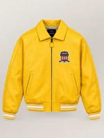 Men’s Avirex Real Leather Jacket Mustard Flight Bomber American Varsity