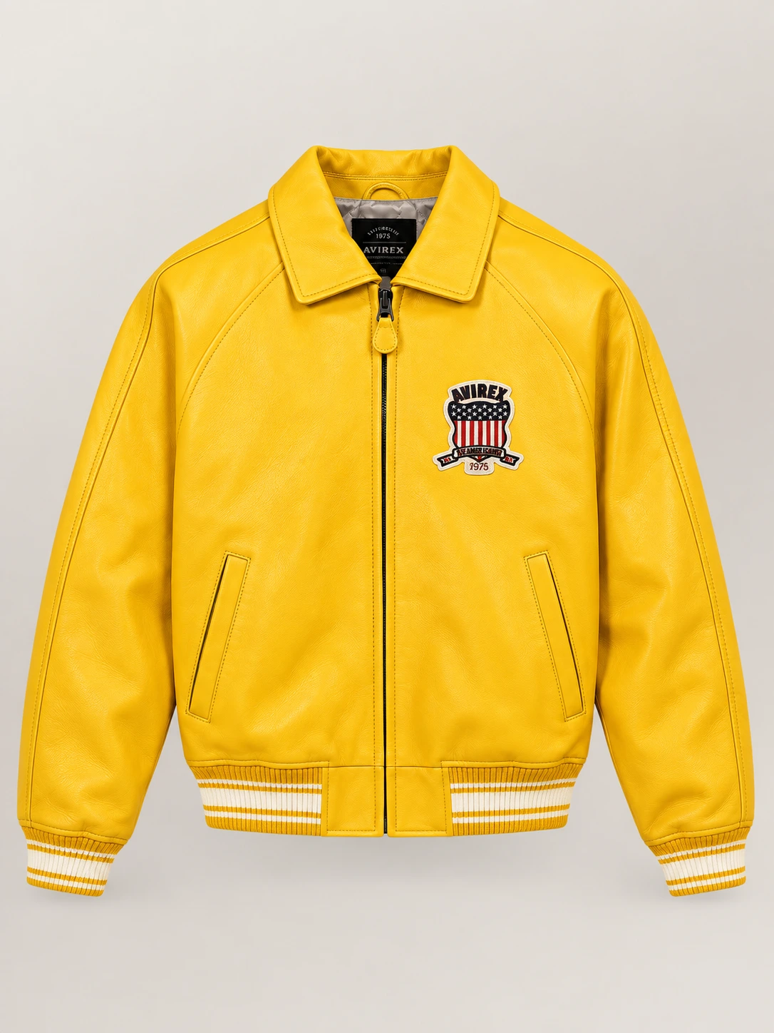 Men’s Avirex Real Leather Jacket Mustard Flight Bomber American Varsity