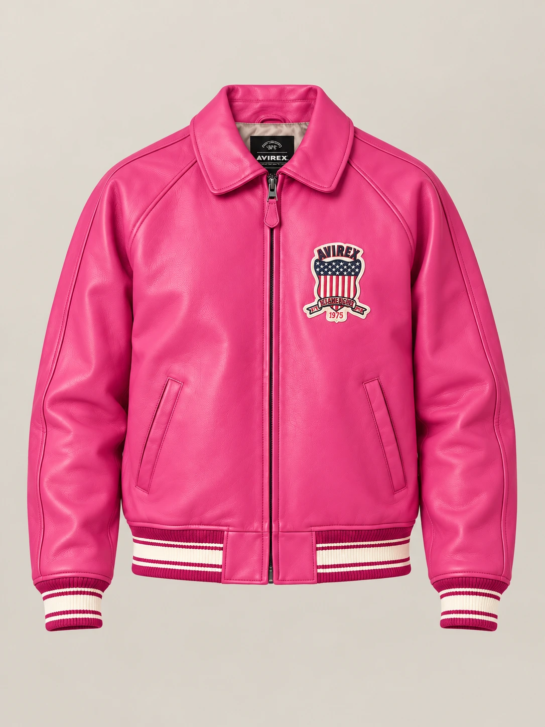 Men’s Avirex Real Leather Jacket Berry Flight Bomber American Varsity