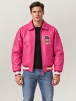 Men’s Avirex Real Leather Jacket Berry Flight Bomber American Varsity