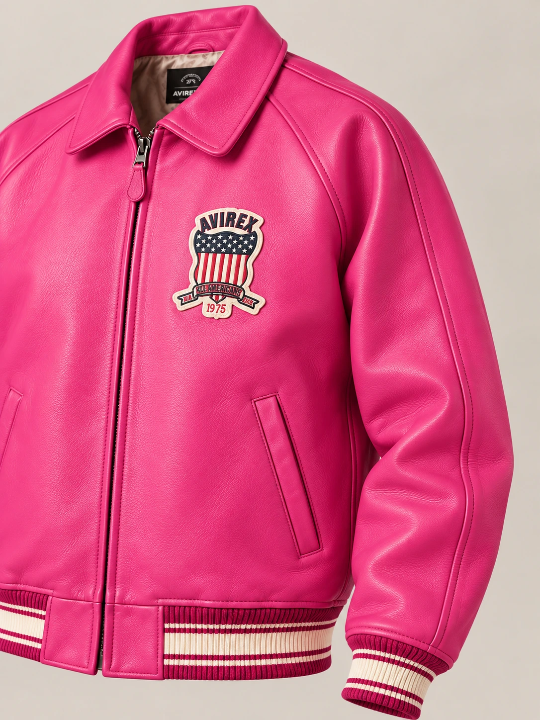 Men’s Avirex Real Leather Jacket Berry Flight Bomber American Varsity