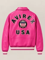 Men’s Avirex Real Leather Jacket Berry Flight Bomber American Varsity