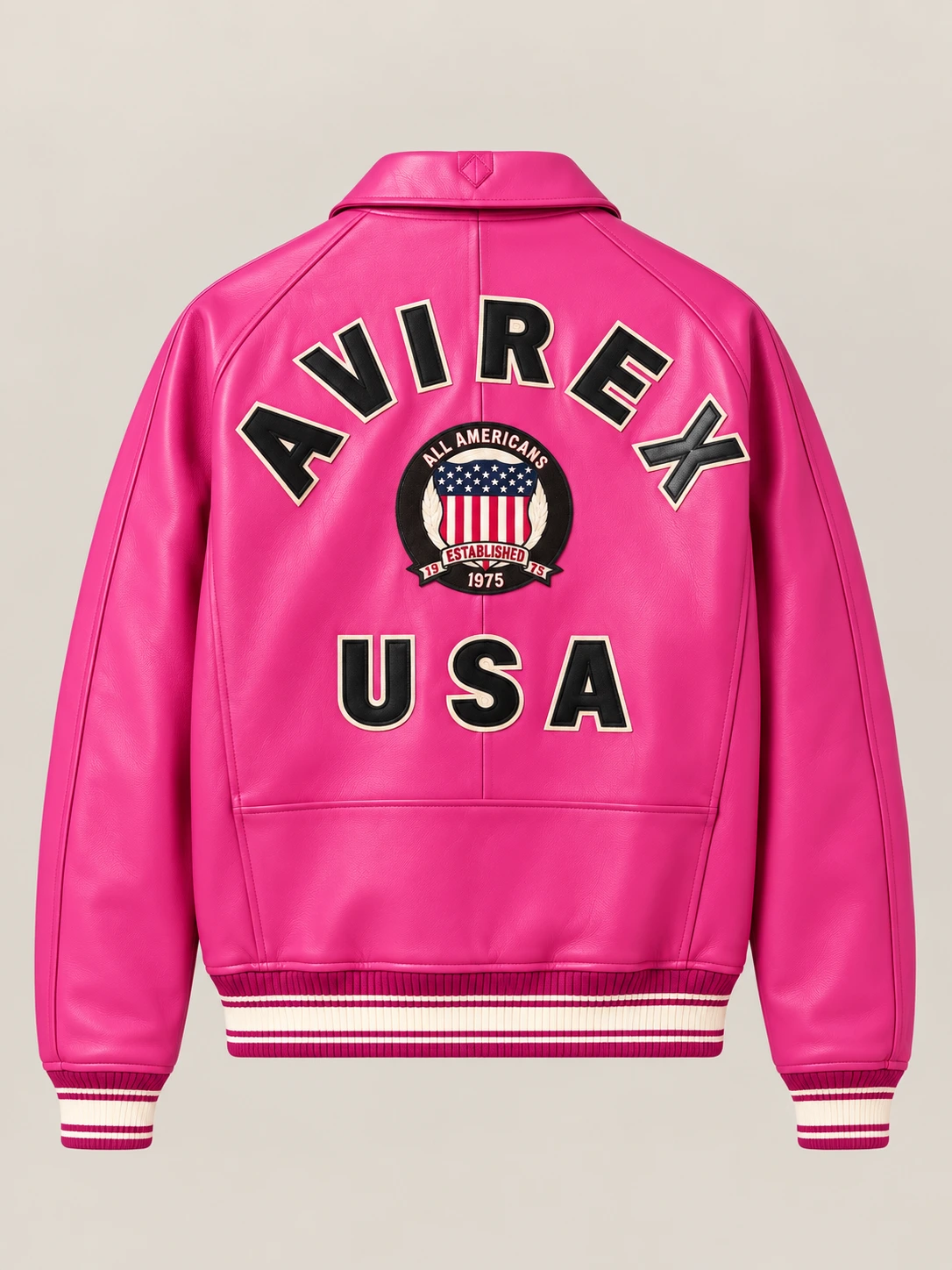 Men’s Avirex Real Leather Jacket Berry Flight Bomber American Varsity