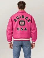 Men’s Avirex Real Leather Jacket Berry Flight Bomber American Varsity