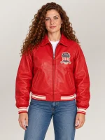 Women’s Avirex Cropped Icon Red Bomber Jacket