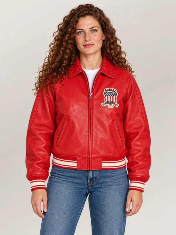 Women’s Avirex Cropped Icon Red Bomber Jacket