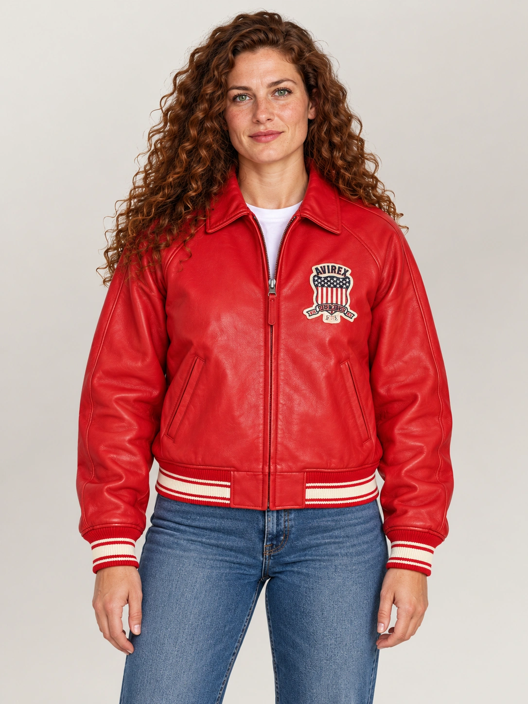 Women’s Avirex Cropped Icon Red Bomber Jacket
