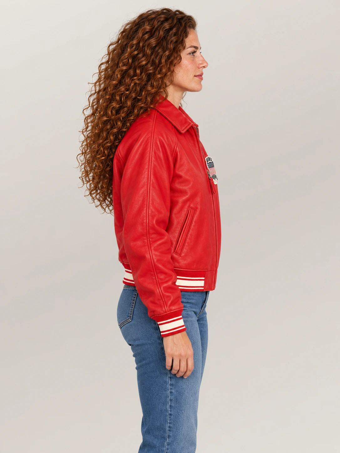 Women’s Avirex Cropped Icon Red Bomber Jacket