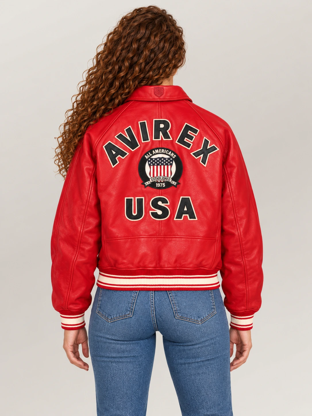 Women’s Avirex Cropped Icon Red Bomber Jacket