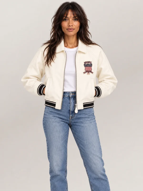 Women’s Avirex Cropped Icon White Bomber Jacket