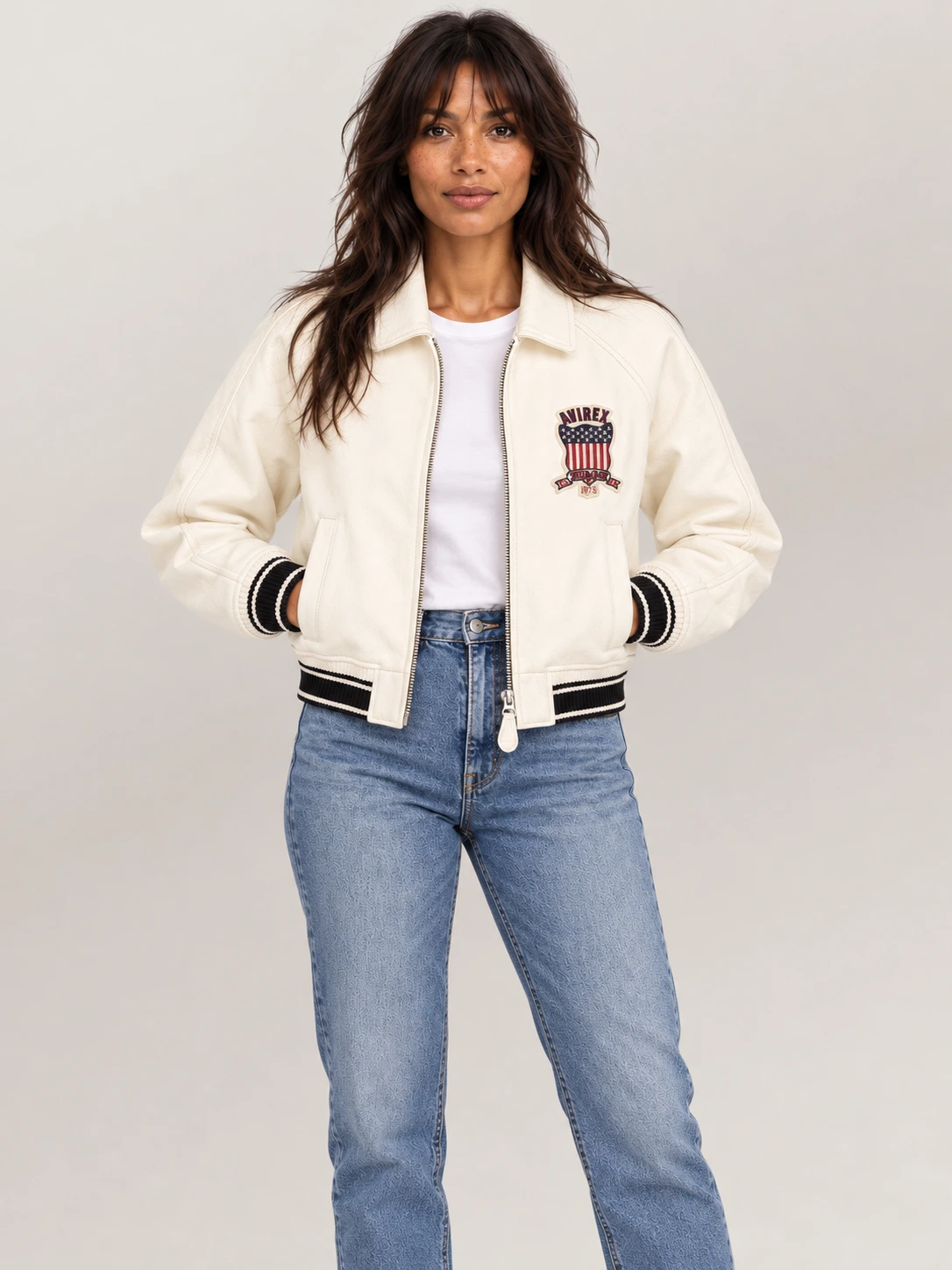 Women’s Avirex Cropped Icon White Bomber Jacket