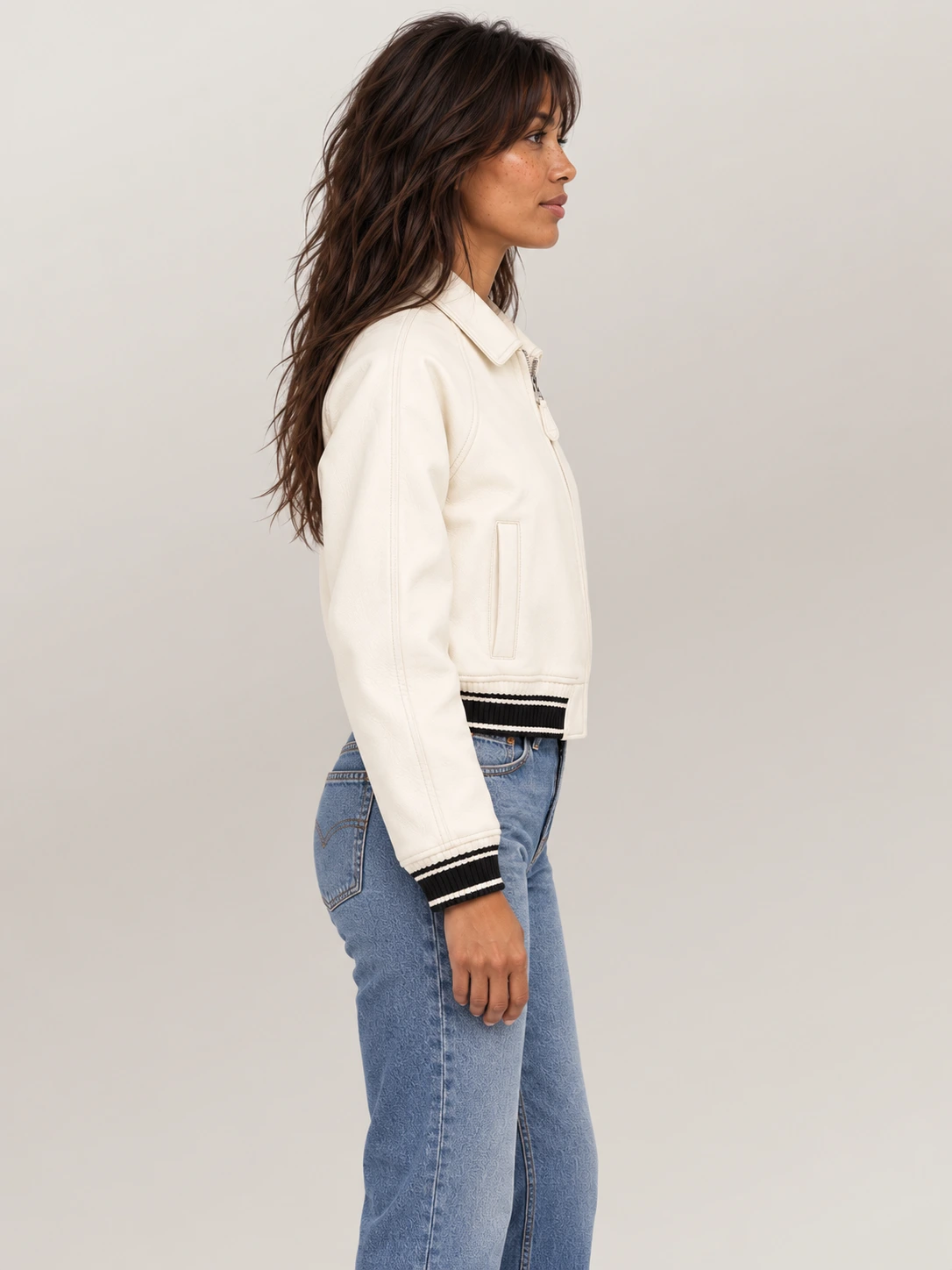 Women’s Avirex Cropped Icon White Bomber Jacket