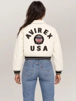 Women’s Avirex Cropped Icon White Bomber Jacket