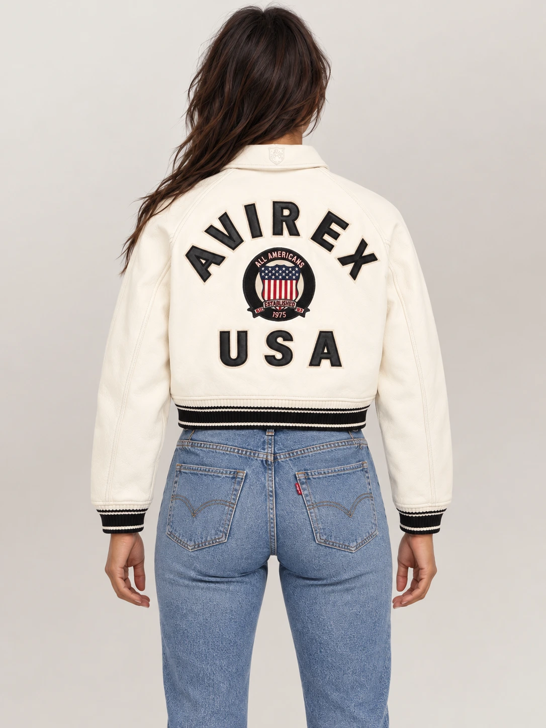 Women’s Avirex Cropped Icon White Bomber Jacket