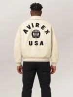 Men’s Avirex Real Leather Jacket Tofu Flight Bomber American Varsity