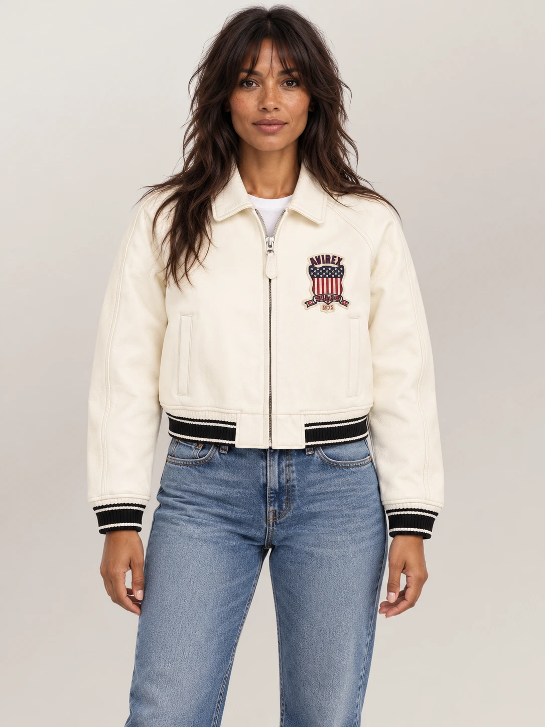 Women’s Avirex Cropped Icon White Bomber Jacket