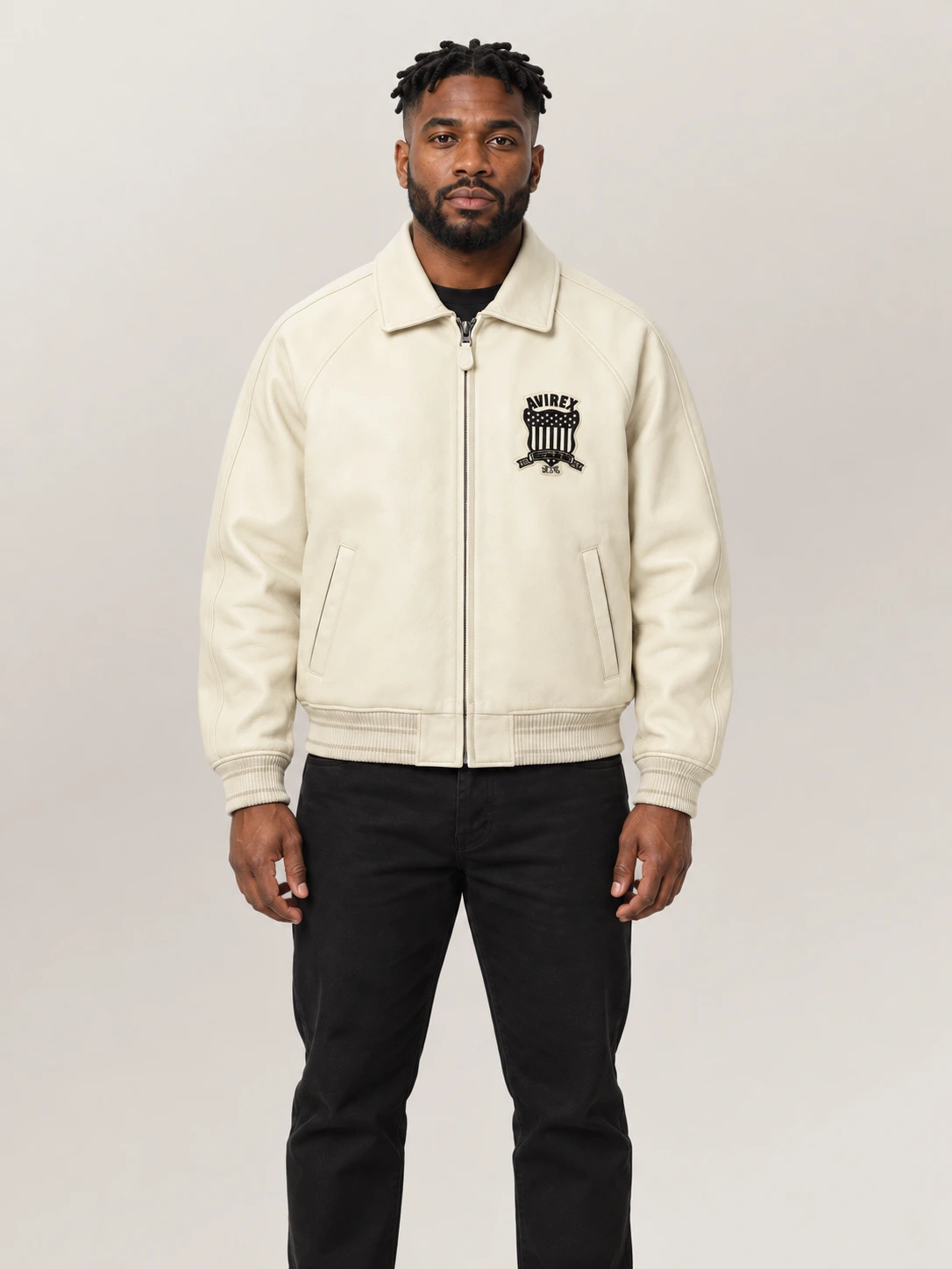 Men’s Avirex Real Leather Jacket Tofu Flight Bomber American Varsity