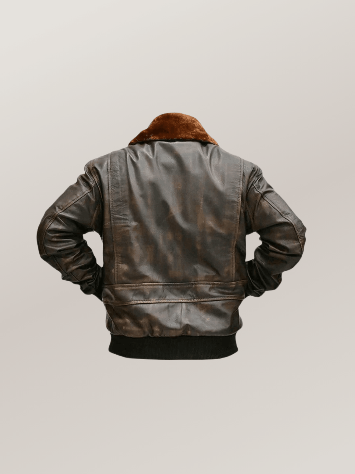 Men’s Brown Cowhide Leather Bomber Jacket Aviator Style Fur Collar
