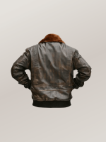 Men’s Brown Cowhide Leather Bomber Jacket Aviator Style Fur Collar