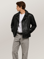 Men's Black Naval Short Leather Peacoat