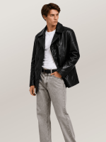 Men's Black Naval Short Leather Peacoat