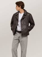 Men's Brown Naval Short Leather Peacoat