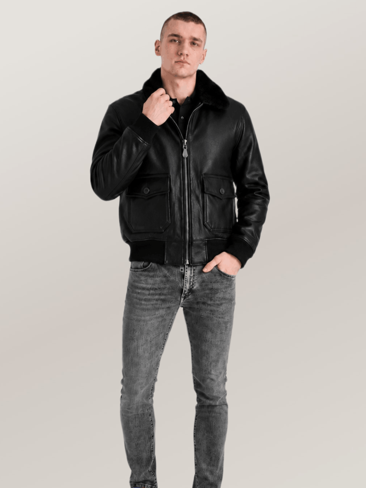 Men's Black US Navy Sheepskin G-1 Flight Leather Jacket