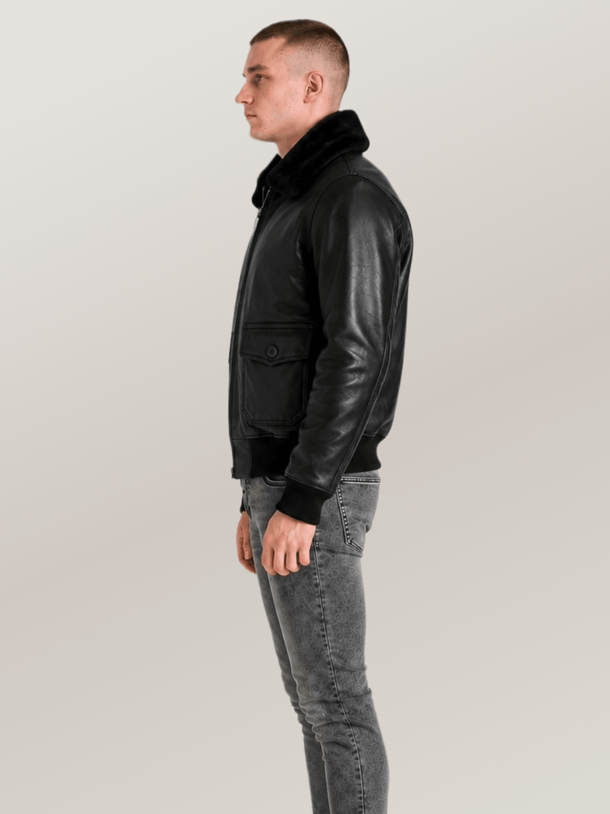 Men's Black US Navy Sheepskin G-1 Flight Leather Jacket