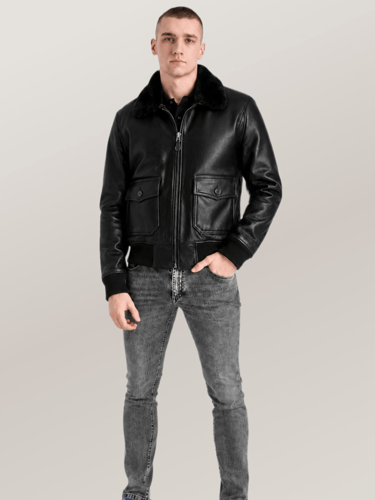 Men's Black US Navy Sheepskin G-1 Flight Leather Jacket